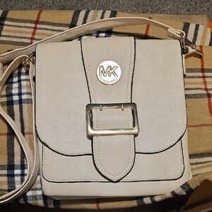 Beige Crossbody Bag with Gold Accents